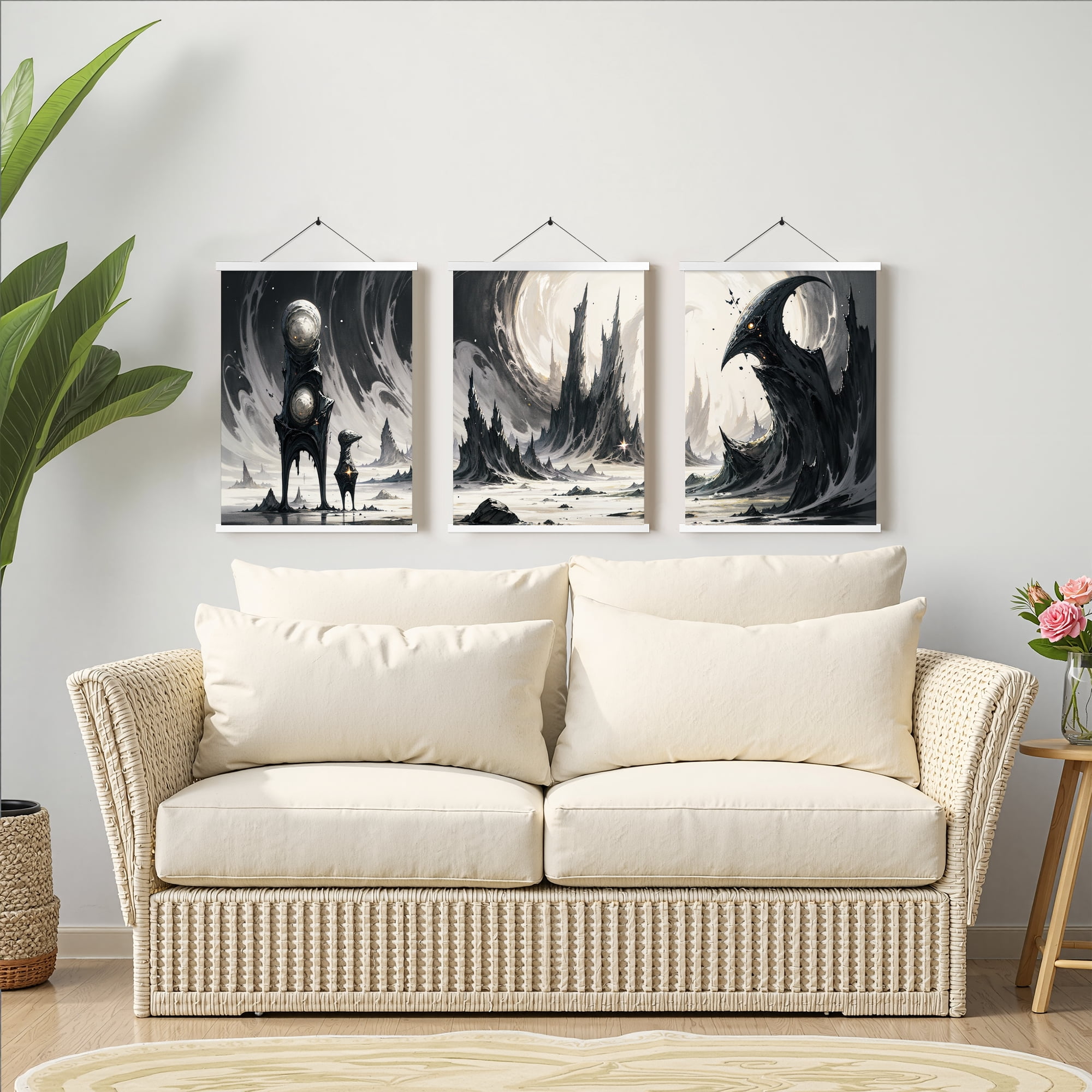 MAYEERTY Modern Abstract Wall Art Painting, Living Room Decor, White Hanging Rod Frame, 15.7"x11.8"