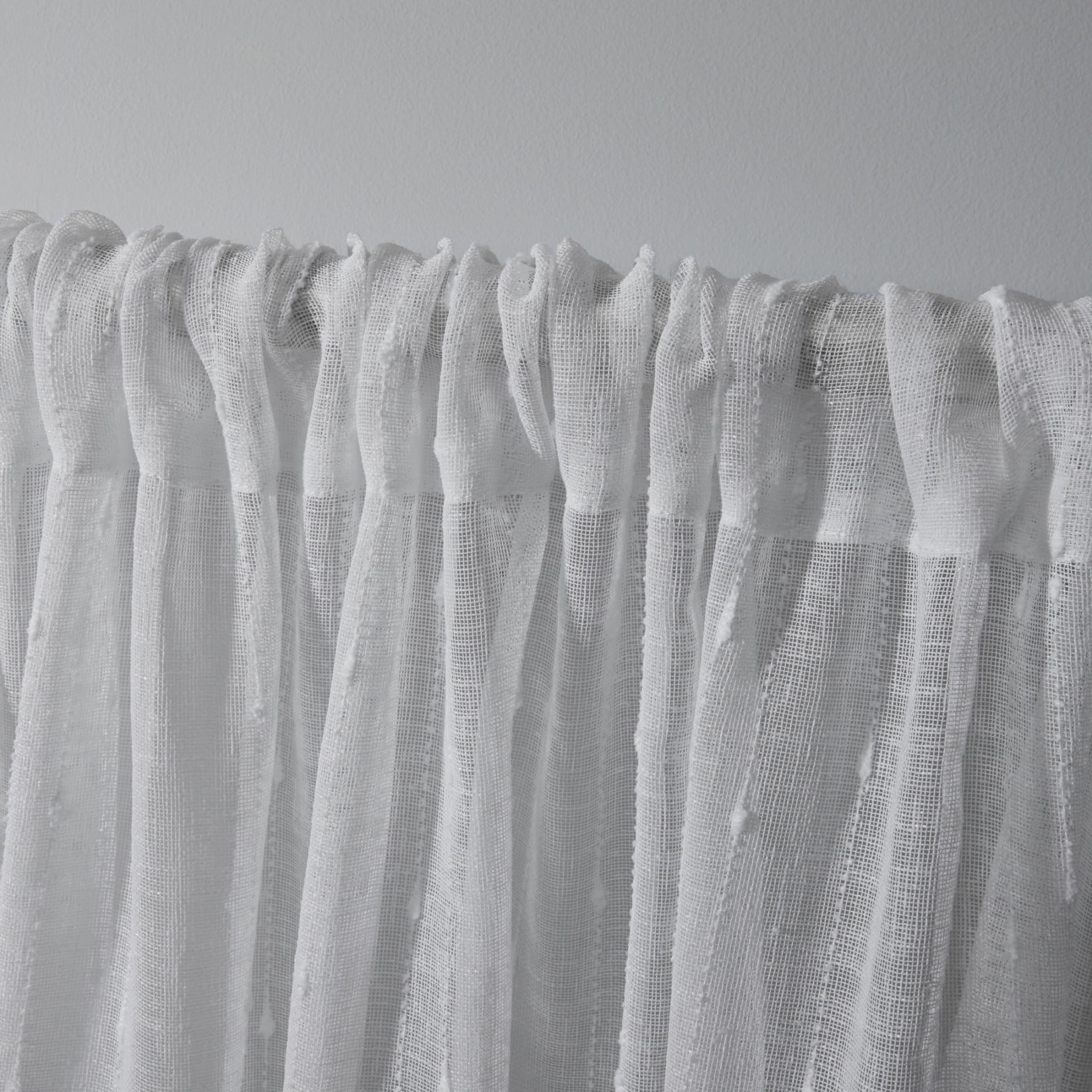 Exclusive Home Itaji Linen-Like Embellished Slub Sheer Rod Pocket Top Curtain Panel Pair, 54"x84", White