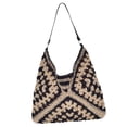thumbnail image 4 of Bolso de hombro tejido, informal, estilo bohemio, hecho a mano, de ganchillo para verano. Beige negro, 4 of 9