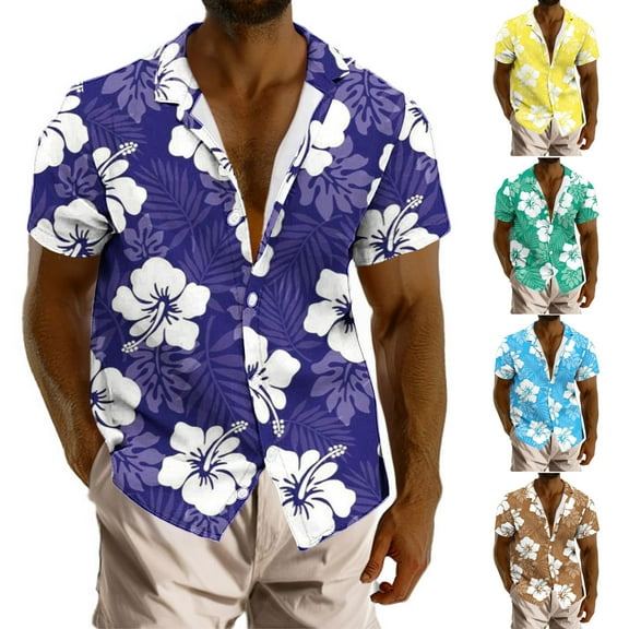 UVEASISHA Mens Tropical Beach Shirts,Floral Shirts for Men Short Sleeve Lapel Button Down Shirt Big and Tall Casual Loose Hawaiian Shirts Prime Sales Today