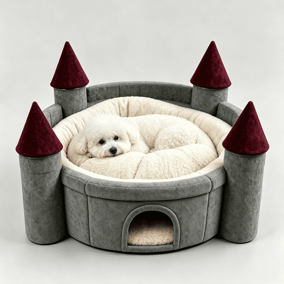 Castle Pet Bed, Round Plush Cushion Castle‑Frame Pet Bed, Comfort Resting Shelter for Small‑Medium Dogs & Cats