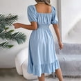 thumbnail image 4 of Square Neck Ruffle Hem Dress for Women Cute Short Puff Sleeve Dresses Casual Ruffle Shirred Flowy Party Dress, 4 of 9