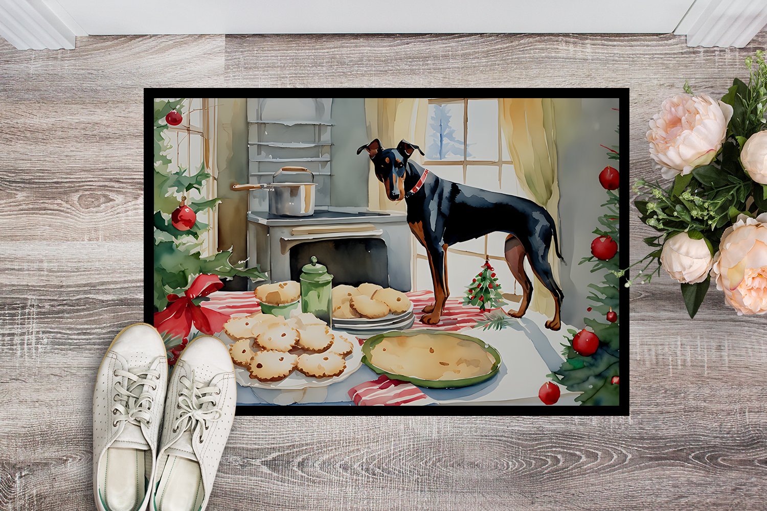 Carolines Treasures DAC3779MAT 18 x 27 in.  Doberman Pinscher Christmas Cookies Doormat
