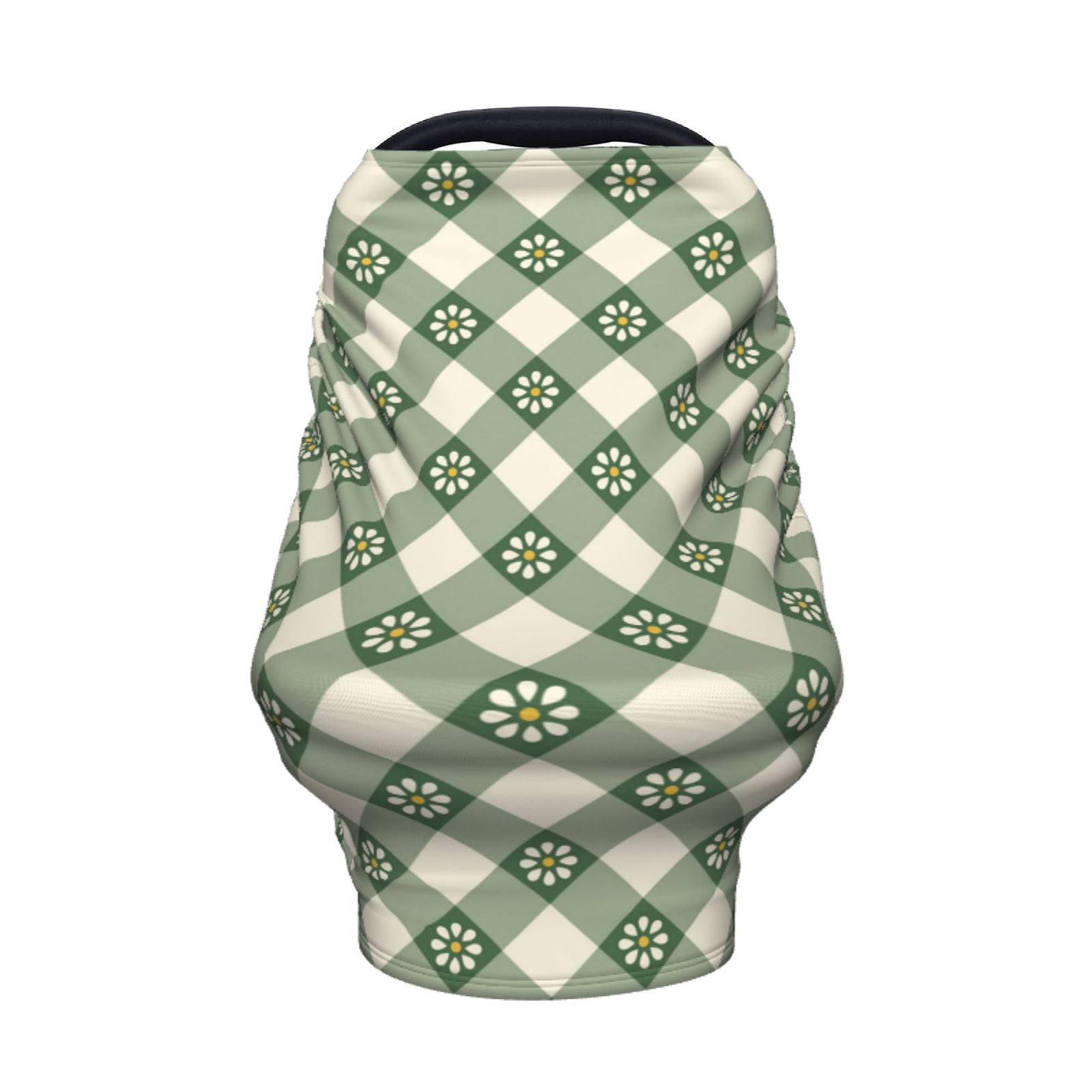 Fotbe Daisy Plaid Green Pattern Car Seat Covers for Babies, Nursing Breastfeeding Cover Infant Carseat Canopy, Soft Stretchy Carrier Cover