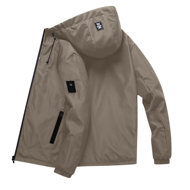 Mens Windbreaker Solid Color Zipper Pocket With Velvet Long