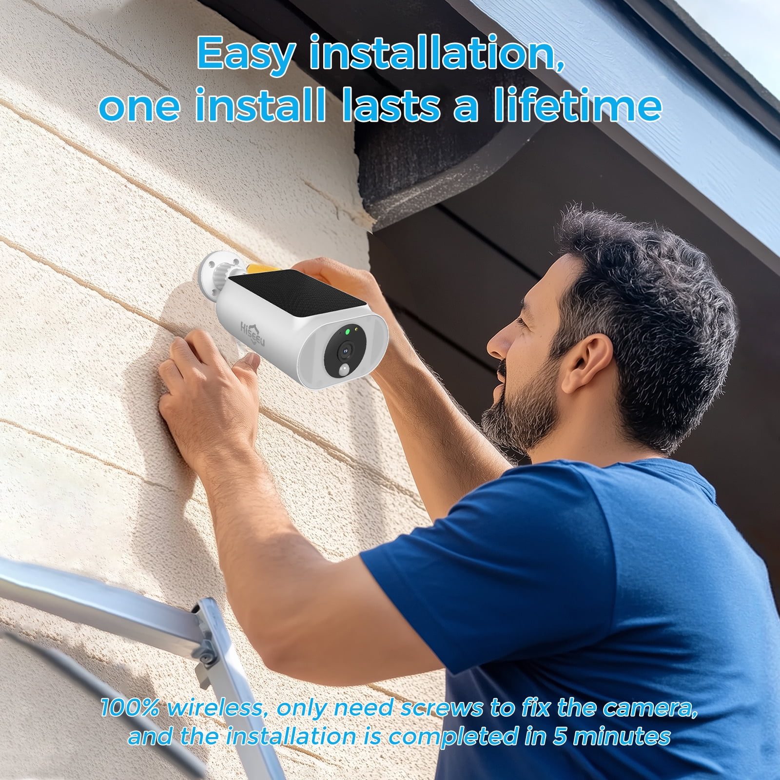 Hiseeu 4MP Wireless Security Camera Outdoor with AI Motion Detection & Siren, Non-Stop Solar Powered Charging, Color Night Vision, SD /Cloud Storage
