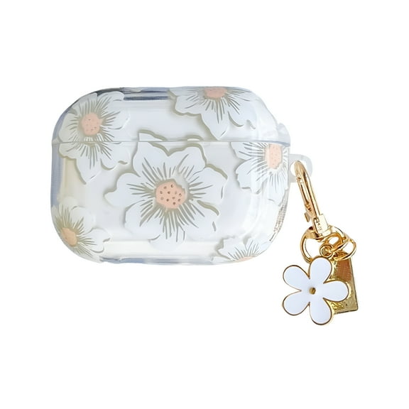 GJX Compatible with AirPods 4 Clear Flower Case, Soft Protective Case for Girls White