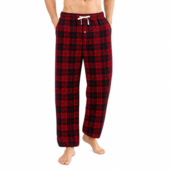 U2SKIIN Mens Fleece Pajama Pants, Comfy Plaid Lounge PJ Bottoms with Pockets,(Buffalo Plaid-red,L)