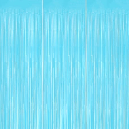 Macaron Light Blue Metallic Tinsel Foil Fringe Curtains, 3 Pack 3.3x6.6 Feet Party Streamer for Birthday, Halloween Decor, Foil Curtain for Bachelorette Party Decorations