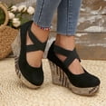 thumbnail image 6 of HomeDM Women's Round Closed Toe Sandals Elastic Ankle Strap Platform Wedges Heels Summer Dress Shoes, Black Size 8.5, 6 of 9