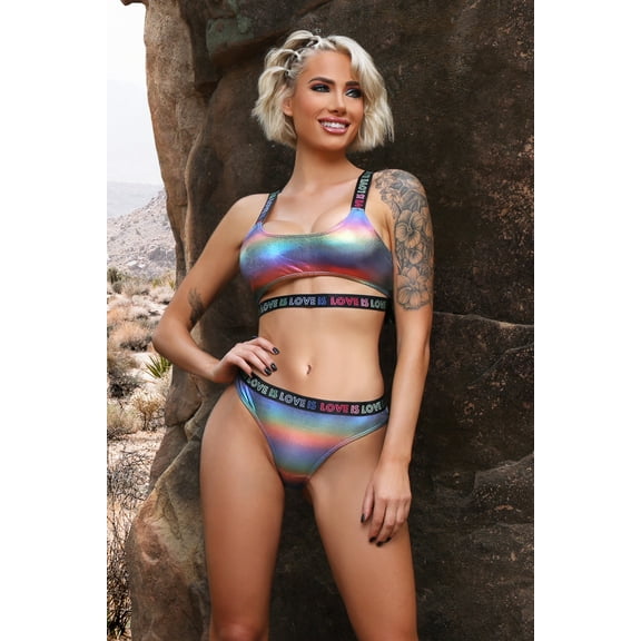 Fantasy Lingerie Vibes Love is Love Underboob Cutout Top & Cheeky Panty Rainbow Holo Queen Size