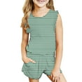 thumbnail image 6 of BRGZLK Summer Sets For Kids 2025 Trendy Striped Print Casual Sleeveless Round Neck Vest Tops and Elastic Waist Short Pants Sets Green 11-12 Years, 6 of 7