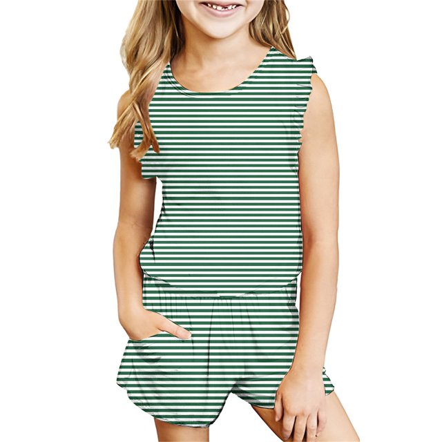 Tranfacy Tenues d'Été pour Filles, Ensembles d'Été pour Filles, Style Rayé Sans Manches à Col Rond et Shorts Tenues d'Été pour Filles 3-14 Ans