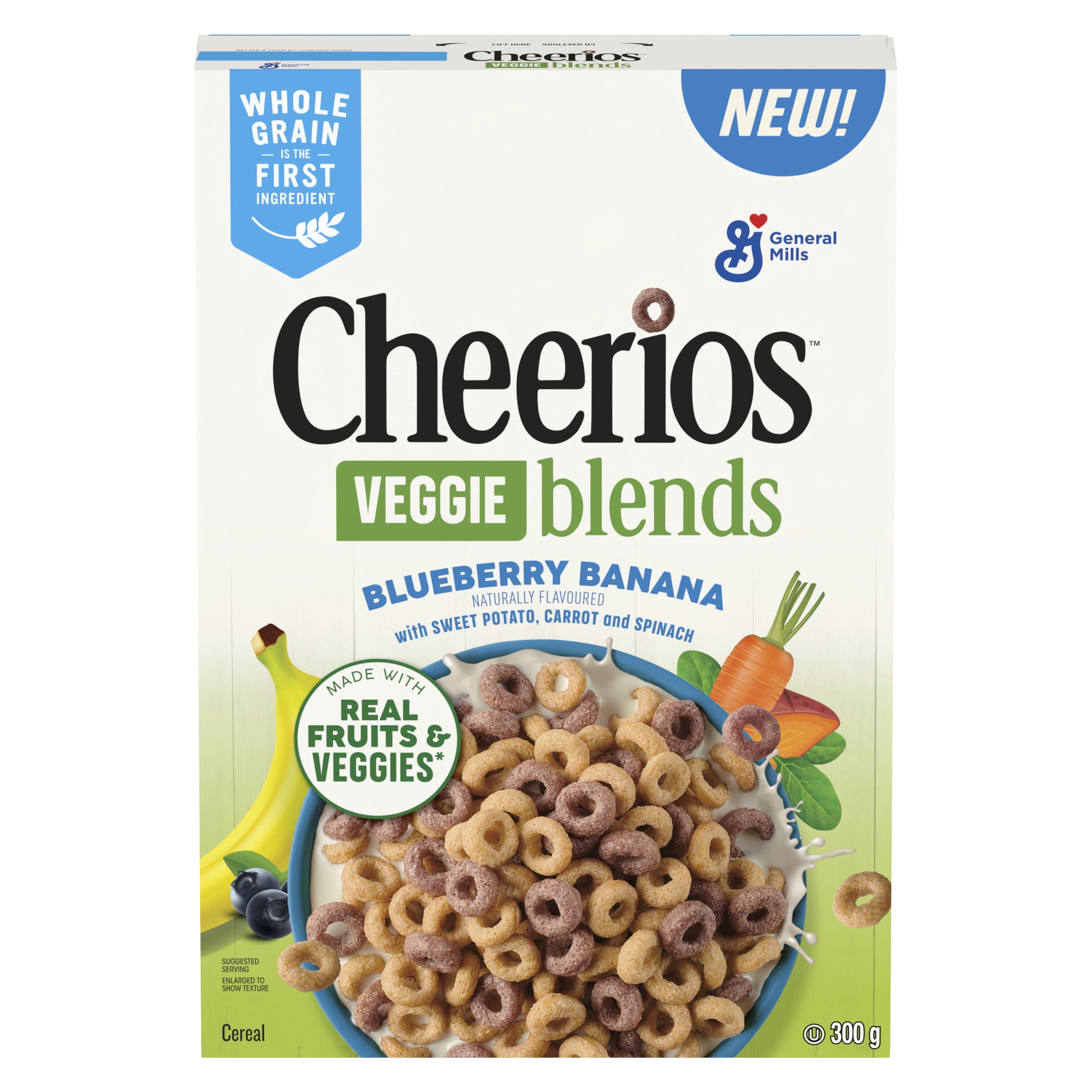 Cheerios VEGGIE blends Blueberry Banana Cereal, Whole Grains, 300 g