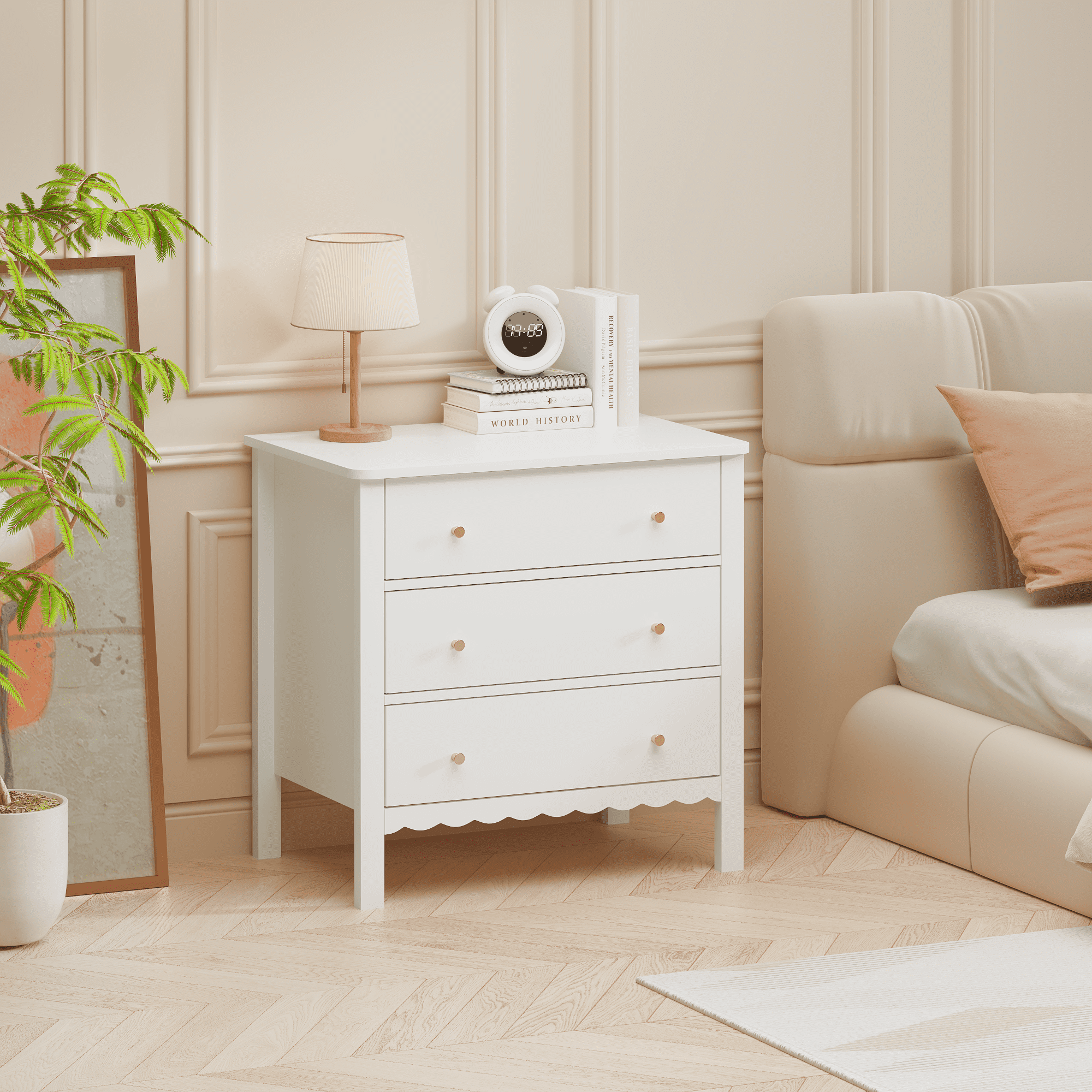 White 3 Drawer Dresser for Bedroom, Modern MDF Painted Chest of Drawers with Gold Knobs, Wooden Storage Cabinet for Kids, Nursery, Living Room or Entryway