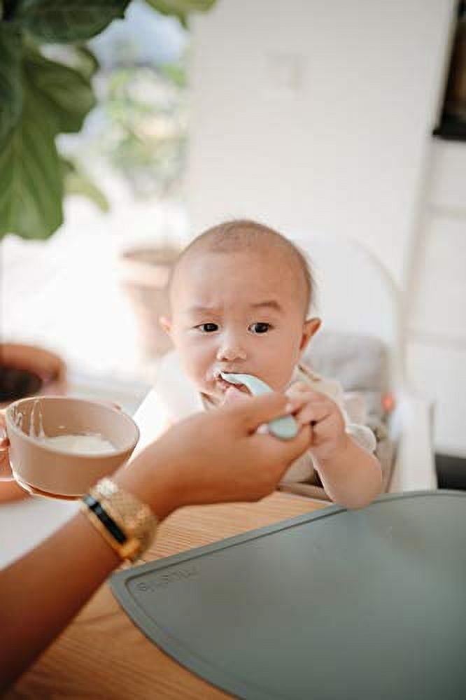 mushie Silicone Baby Feeding Spoons  2 Pack (Blush/Shifting Sand) 