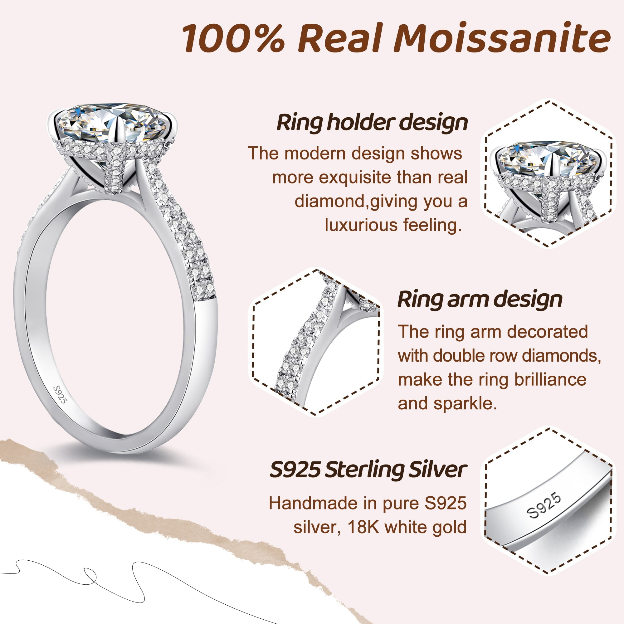 Aurora&Fiori 1.5CT Moissanite Engagement Rings for Women, S925 Sterling Silver with 18K White Gold Plated Promise Wedding Ring Size7