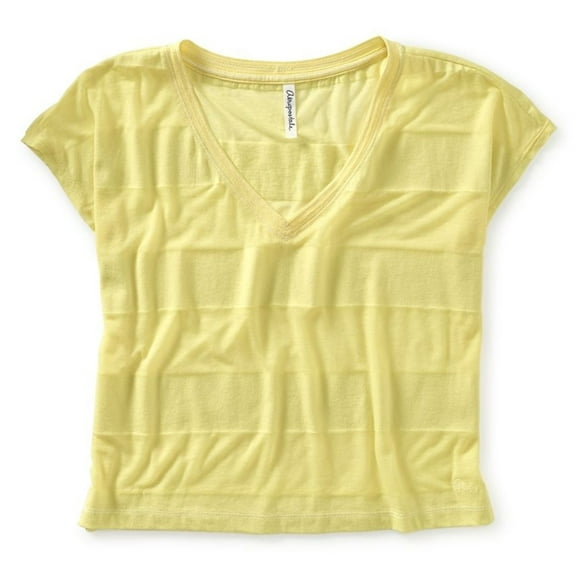 Aeropostale Womens Sheer Stripe Wide Basic T-Shirt, Yellow, Juniors, Large