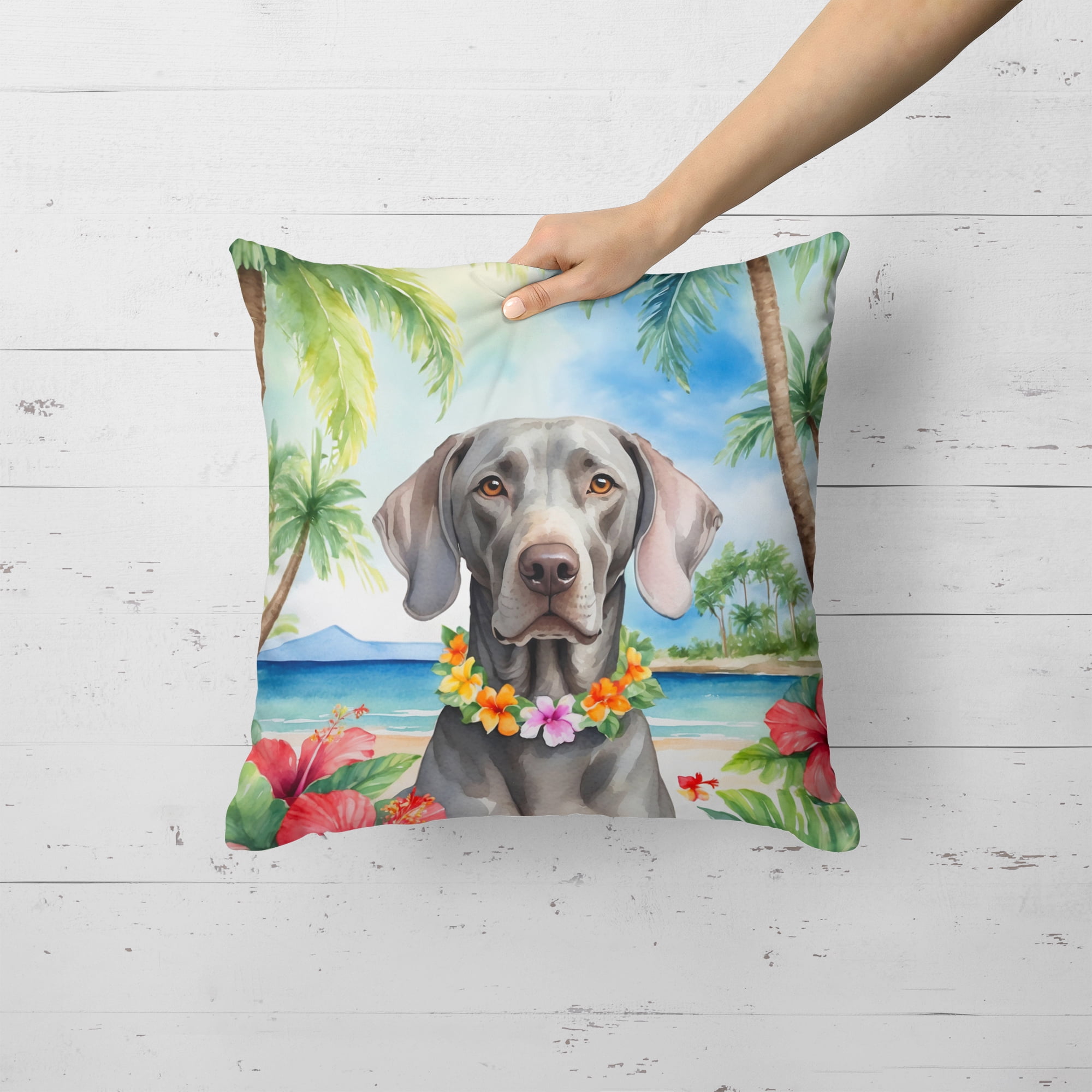 Weimaraner Luau Throw Pillow 18 in x 18 in