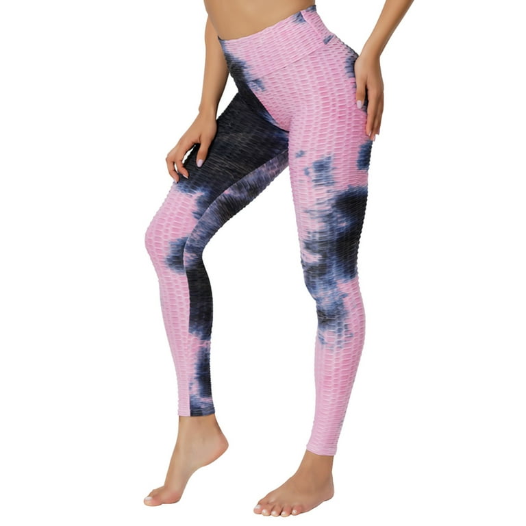 Tie Dye Textured Leggings for Women High Waist Booty Scrunch Yoga Pants  Workout Tummy Control Slimming Ruched Tights 