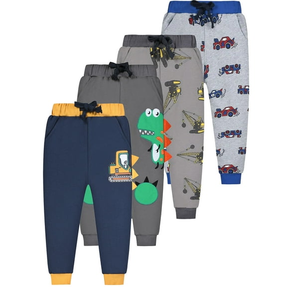 QEFJNO Toddler and Little Boys Cotton Pull On Active Jogger Pants Casual Sweatpants with Drawstring 1Pcs Navy Digger 3T