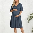 thumbnail image 2 of Gyujnb Cross Wrap V Neck Maternity Nursing Midi Dress Loose Half Elbow Sleeve Under Bust Gathered Empire Waist Solid Flowy Soft Breathable Stretch Knit Gown,S, 2 of 4