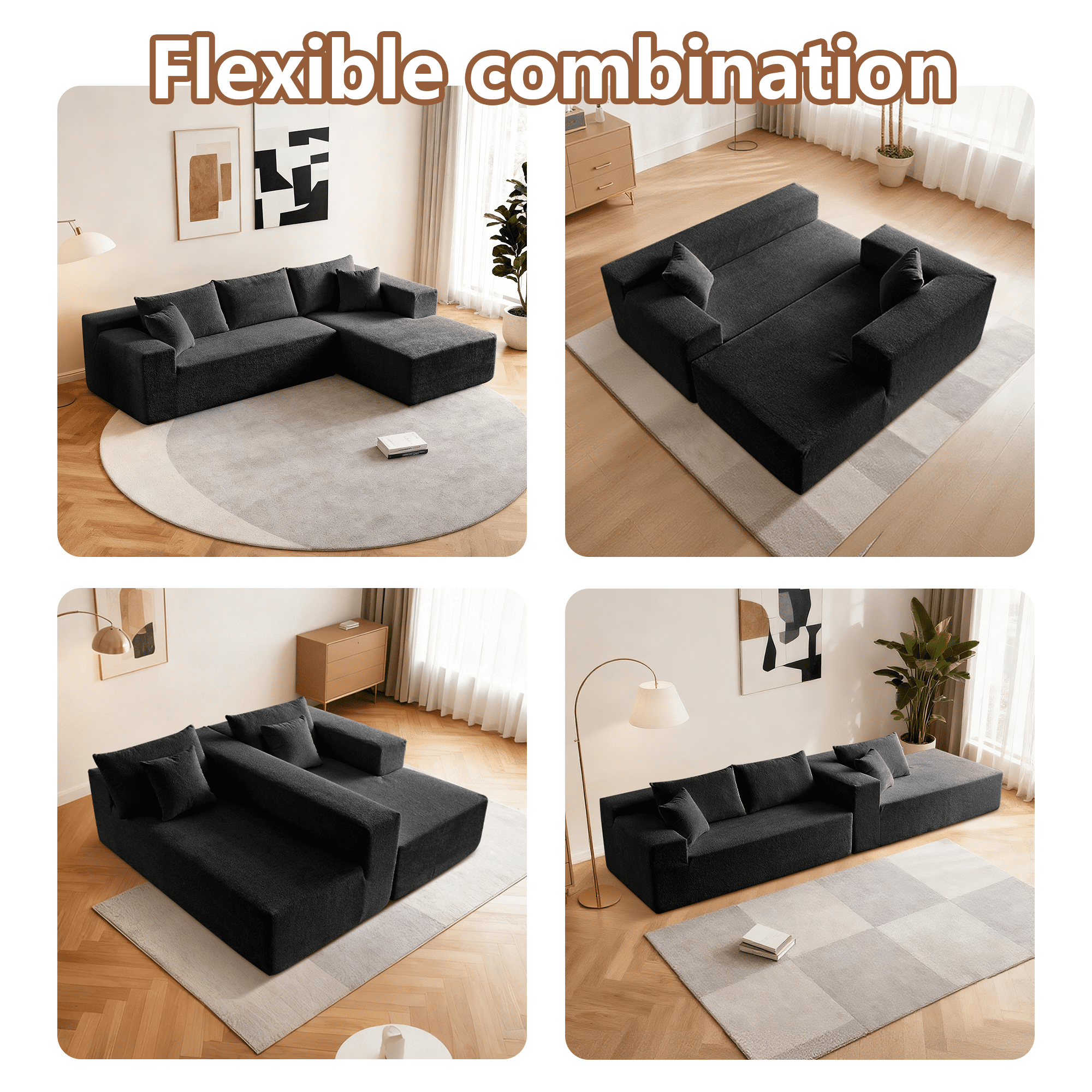 Gewnee Black 3-Seater Deep Seat Compressed Velvet Sofa, Soft Cushion Couch for Living Room & Bedroom