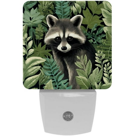 

Cute Forest Raccoon 2 Pack Night Lights Plug Into Wall Decorative With Auto Dusk-To-Dawn Sensor LED Night Light For Kids Adults Rooms Toilet Hallway Stairs