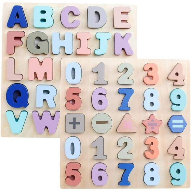 Puzles de madera con letras mayúsculas y números del alfabeto HUOGUO ABC