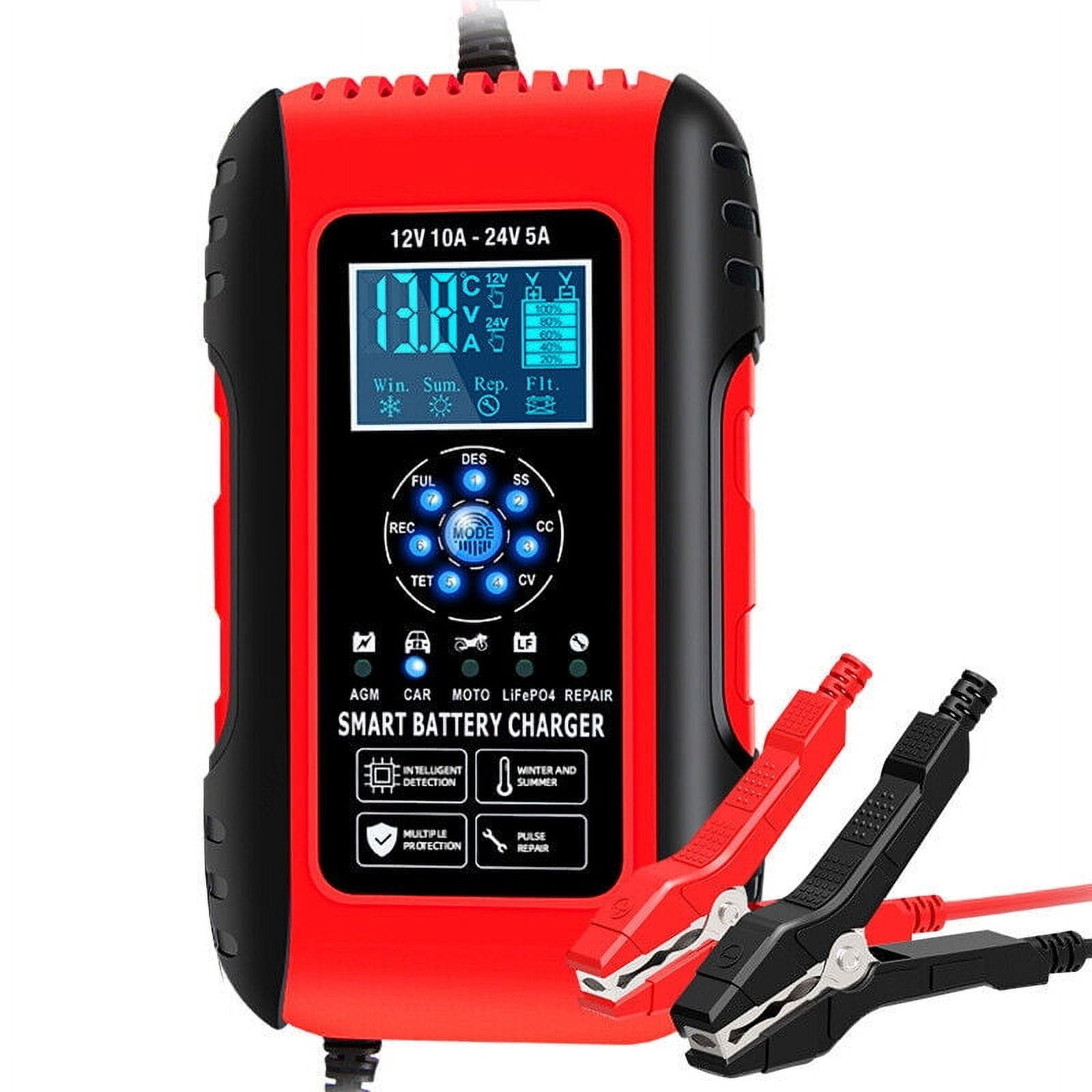 10A Car Battery Charger 12V/24V for Auto Motorcycle AGM Lifepo4 Lead Acid