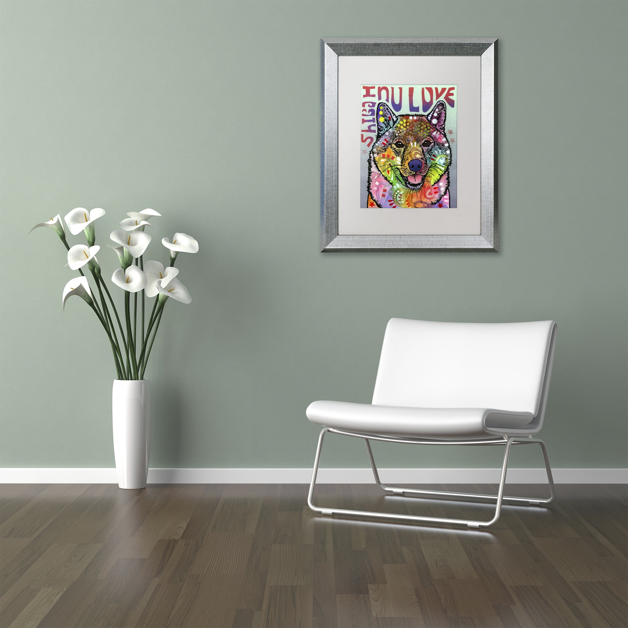 Trademark Fine Art 'Shiba Inu Luv' Canvas Art by Dean Russo, White Matte, Silver Frame