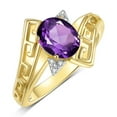 thumbnail image 4 of RYLOS Rings for Women 14K Gold Plated Silver Greek Key Designer Ring 9X7MM Gemstone & Diamond Ring February Amethyst Jewelry Size 5, 4 of 8