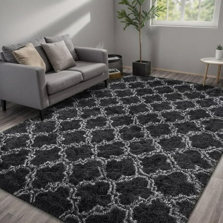 Area Rug  Brochao 5x8 Shag Area Rug for Living Room Bedroom   Fluffy Rug Plush Rug  Soft Home Floor Carpet  Gray