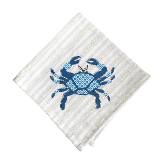 Blue Crab Stripe Cotton Cloth Napkins Set of 6 - Coastal Beach Dining Decor