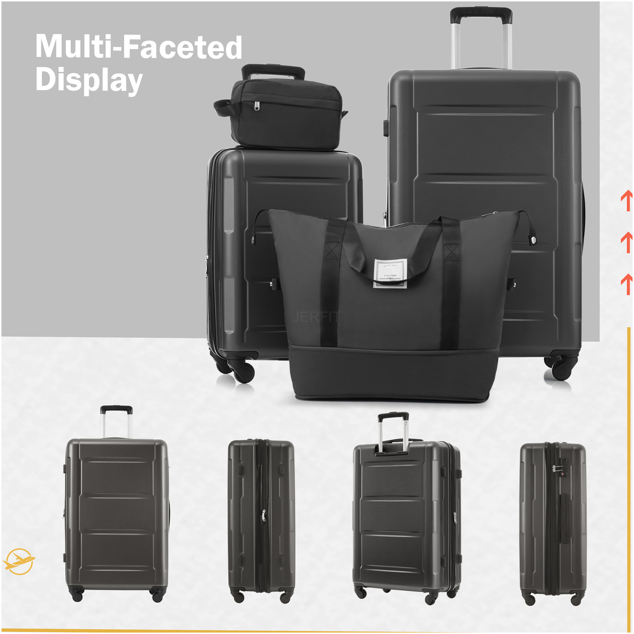 JERFIT 2-Piece Expandable Hard Shell Spinner Luggage Set, TSA Lock, Lightweight ABS Suitcases, 20" & 28" Carry On Check in, Dark Gray