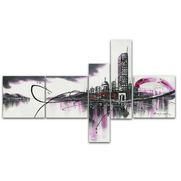 DESIGN ART "Modern Purple Cityscape" 66 x 36-inch 5-panel Canvas Art Print