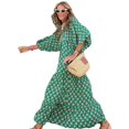 thumbnail image 1 of Robe Maxi à Manches Courtes Bouffantes Col en V Été Boho Imprimé Floral Robe Smockée à Volants, 1 of 3