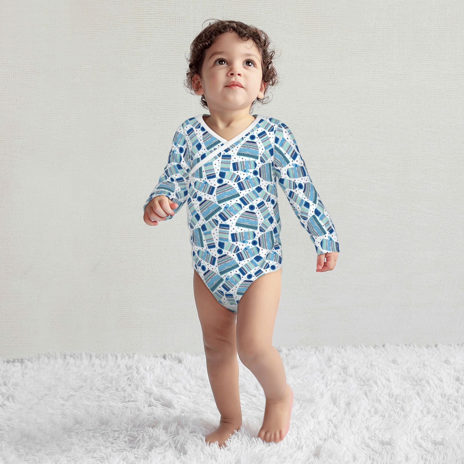 Xecao Winter Knit Hat and Socks Print Baby unisex-baby Cotton Long-sleeve Bodysuits-3 Months