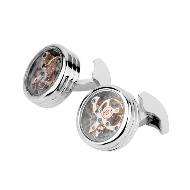 1 par de gemelos de vintage para hombre, eslabones de reloj , movimiento de puño plateado