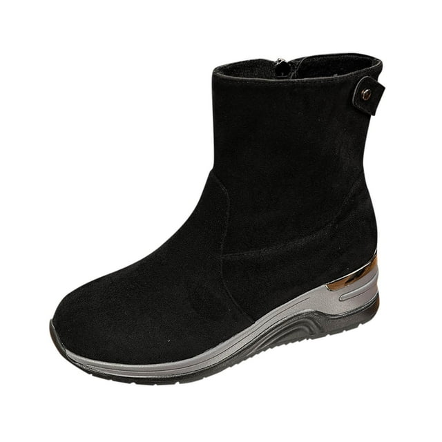 Lovzfmll Bottes à la Cheville pour Femmes, Grande Taille à Talon Compensé en Suède avec Fermeture Éclair Latérale, Bottes à Talon Bas Épais à Bout Rond, Bottes Noires Décontractées pour l'Automne