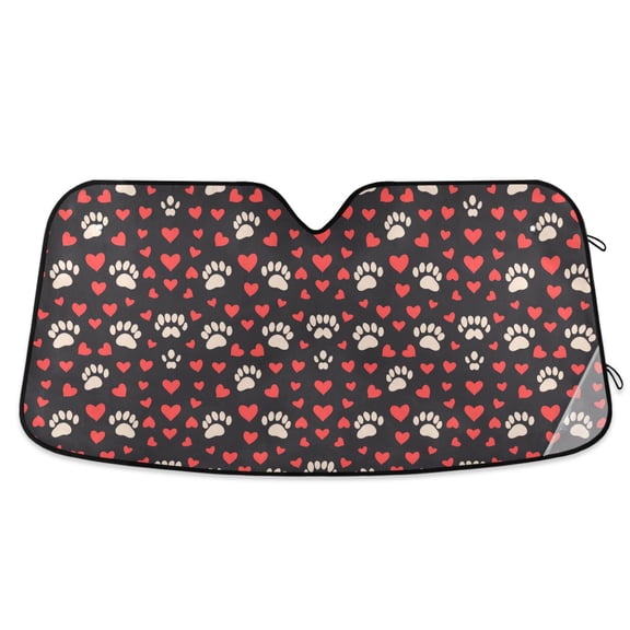 Paw with Hearts Car Windshield Sun Shade Foldable Car Front Window Visor Heat and UV Protection 53x23.5