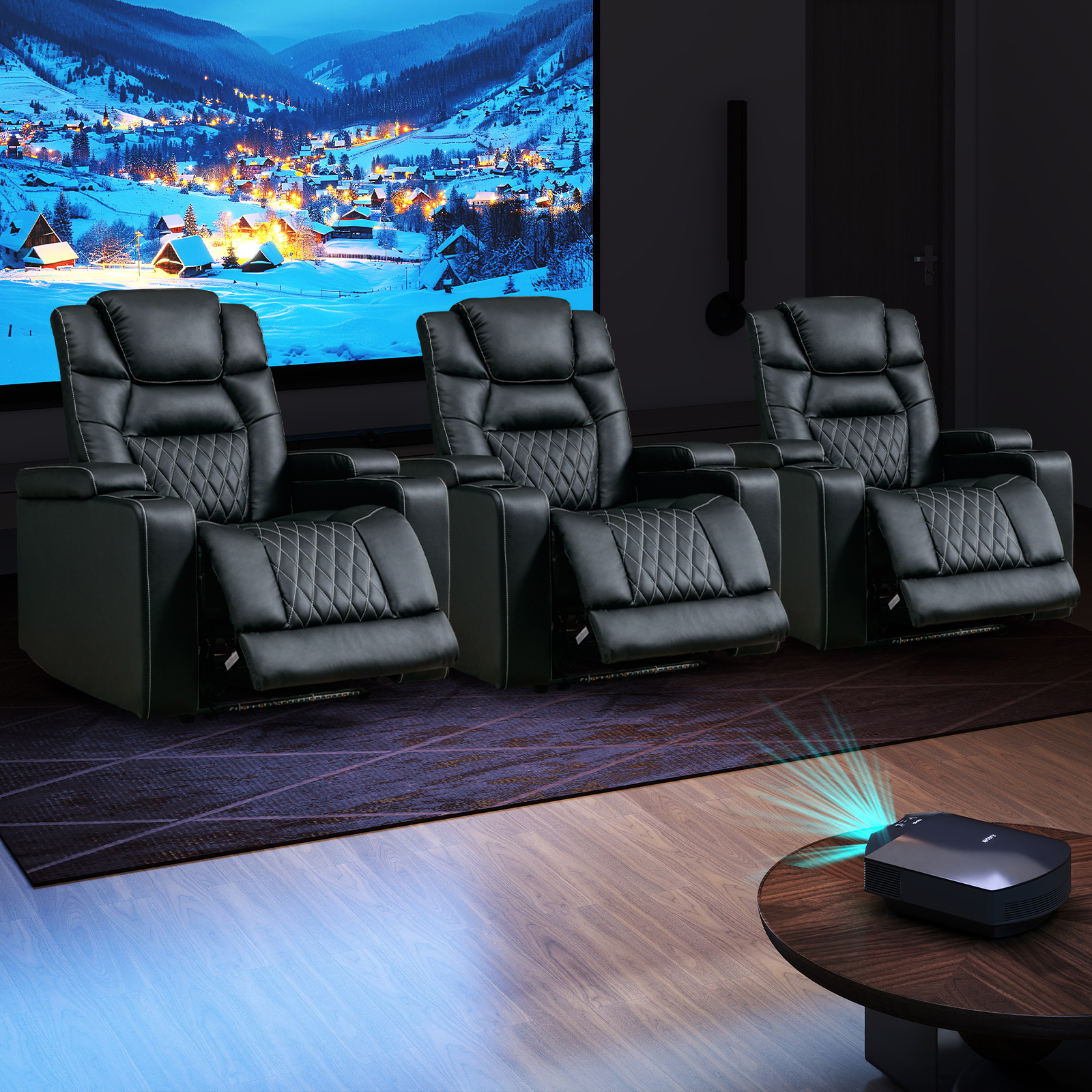 Bonzy Home Electric Power Recliner Reclining Chair with USB Ports and Cup Holders, Home Theater Seating with LED Light Movie & Media Room Chairs