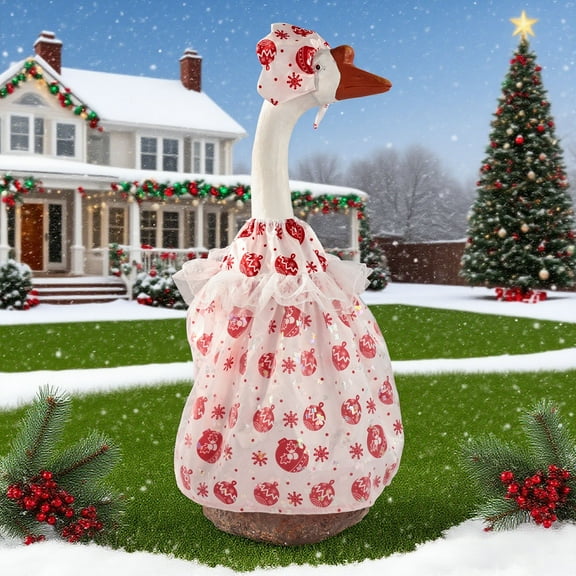Steadline Christmas Goose Yard Decoration Set with Festive Costumes for Porch and Garden Display Waterproof Outdoor Decor with Adjustable Features for Seasonal Celebrations