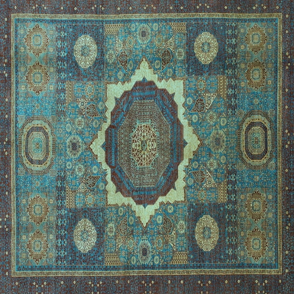 Ahgly Company Indoor Square Oriental Light Blue Modern Area Rugs, 7' Square