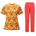 thumbnail image 5 of Hogleaql Nursing Uniforms Set for Women Crew Neck Tooth Printed Short Sleeve Jogger Suits with Pocketss Nurse Tops & Cargo Pant 2025 Medical Nursing Uniform Casual Workwear Scrub Sets Orange 2XL, 5 of 5