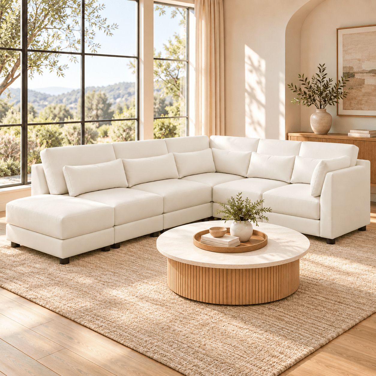 Vebreda L-Shaped Sectional Sofa  Cream Upholstered Couch with Chaise for Living Room