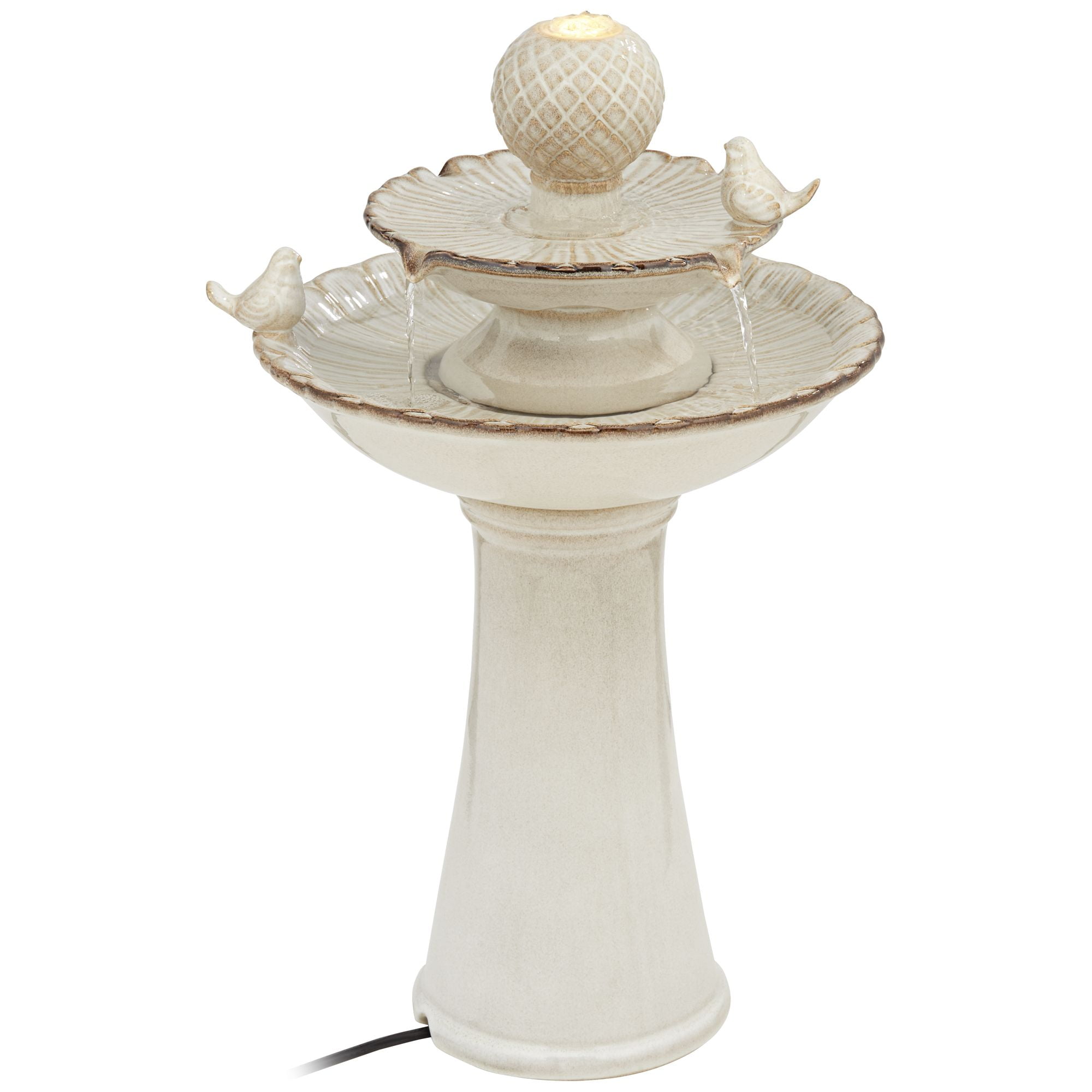 Bathing Bird 26 3/4" High Large Italian Outdoor Decor Cream Ceramic Floor Fountain with Light LED 2-Tier
