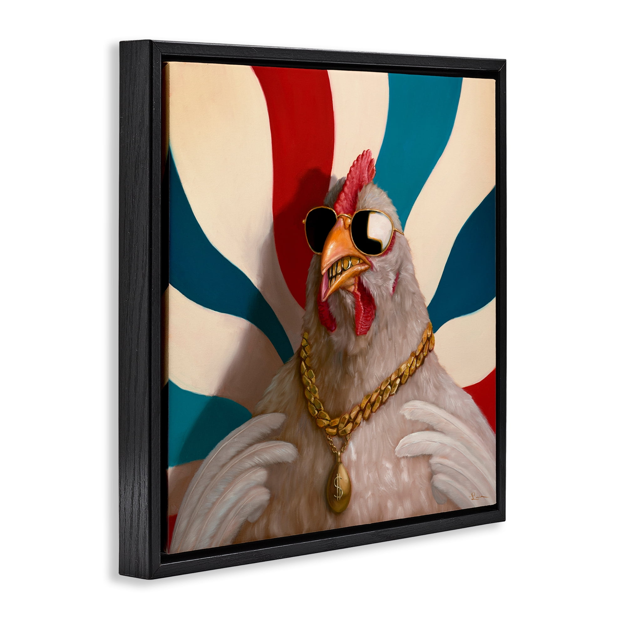 Stupell Industries Chicken with Urban Chains Animals Painting Black Floater Framed Canvas Art Print Wall Art, 25 x 25