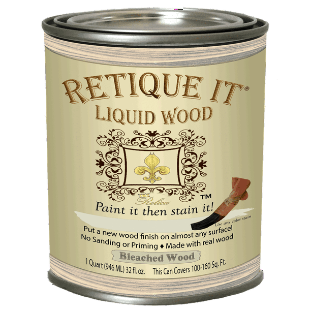 Retique It Liquid Wood - Bleached Wood Quart (32oz) - Paint It Then Stain It - Stainable Wood Fiber Paint - Put a Fresh Coat of Wood On It