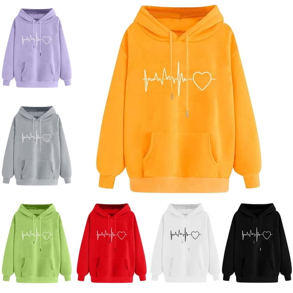 Danhjin Women's Print Hoodies Fashion Pullover Sweatshirts Fall Winter Graphic Long Sleeve Loose Hooded Tops Drawstring Casual Comfy Shirts with Pocket